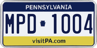 PA license plate MPD1004