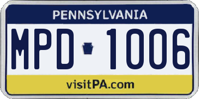 PA license plate MPD1006