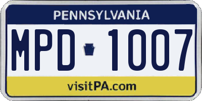 PA license plate MPD1007