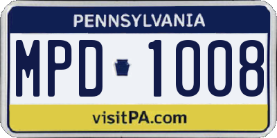 PA license plate MPD1008