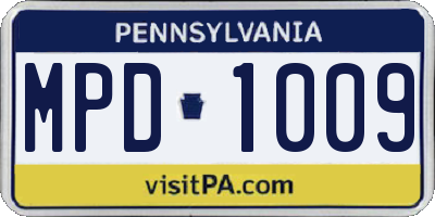 PA license plate MPD1009