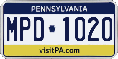 PA license plate MPD1020