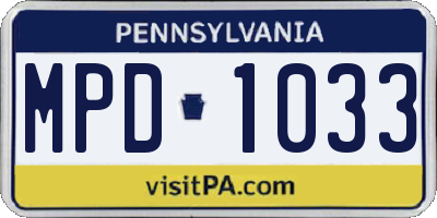PA license plate MPD1033