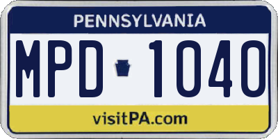 PA license plate MPD1040