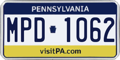 PA license plate MPD1062