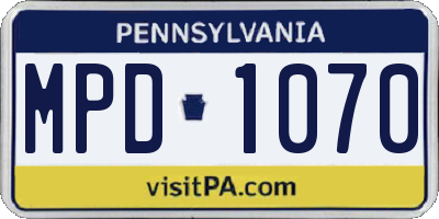 PA license plate MPD1070