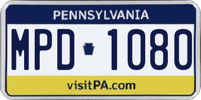 PA license plate MPD1080