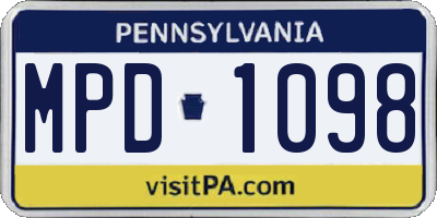 PA license plate MPD1098