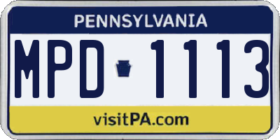 PA license plate MPD1113