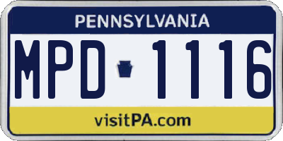 PA license plate MPD1116