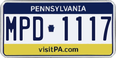 PA license plate MPD1117