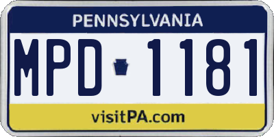 PA license plate MPD1181