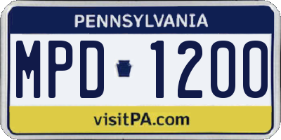 PA license plate MPD1200