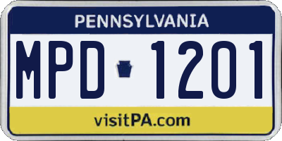 PA license plate MPD1201