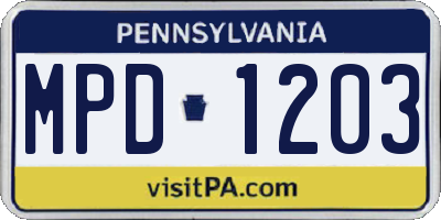 PA license plate MPD1203