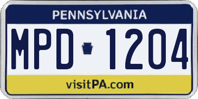 PA license plate MPD1204
