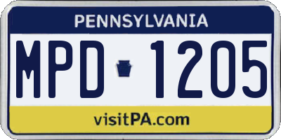 PA license plate MPD1205