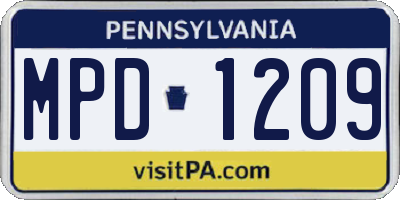 PA license plate MPD1209