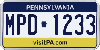 PA license plate MPD1233
