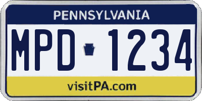 PA license plate MPD1234