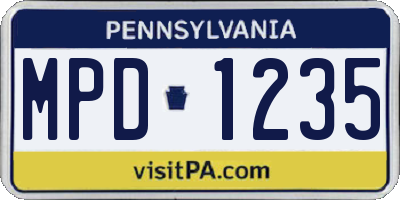 PA license plate MPD1235