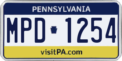 PA license plate MPD1254