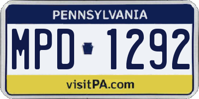 PA license plate MPD1292