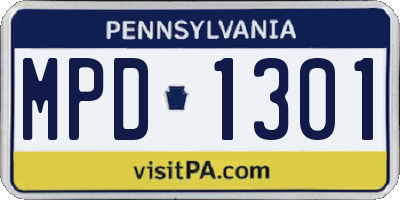 PA license plate MPD1301