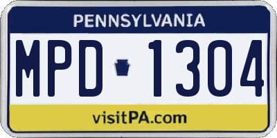 PA license plate MPD1304