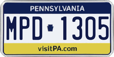 PA license plate MPD1305
