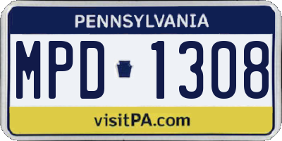 PA license plate MPD1308