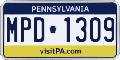 PA license plate MPD1309