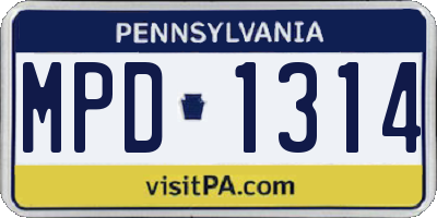PA license plate MPD1314