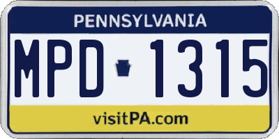 PA license plate MPD1315