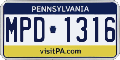 PA license plate MPD1316