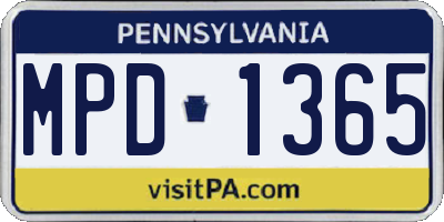 PA license plate MPD1365