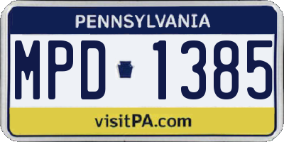 PA license plate MPD1385