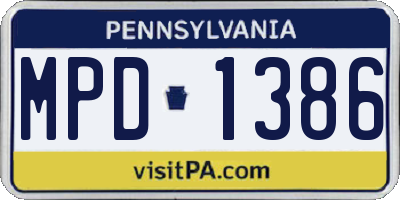 PA license plate MPD1386