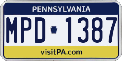 PA license plate MPD1387