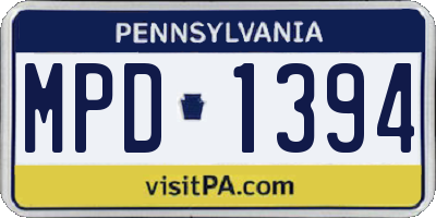 PA license plate MPD1394