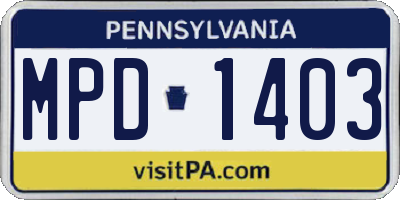 PA license plate MPD1403