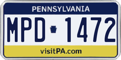 PA license plate MPD1472