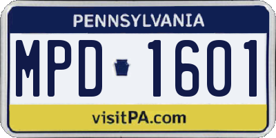 PA license plate MPD1601