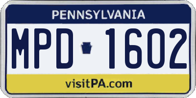 PA license plate MPD1602