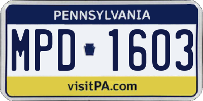 PA license plate MPD1603
