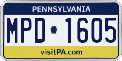 PA license plate MPD1605