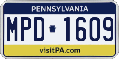 PA license plate MPD1609