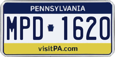 PA license plate MPD1620