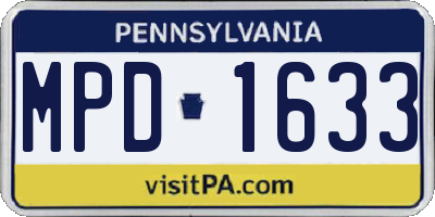 PA license plate MPD1633