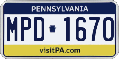PA license plate MPD1670